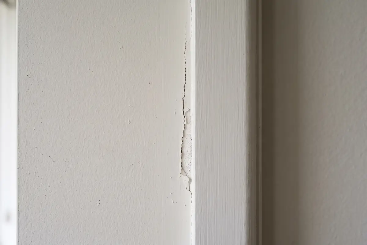 Hairline crack in a plaster wall next to a door frame in a Sydney home